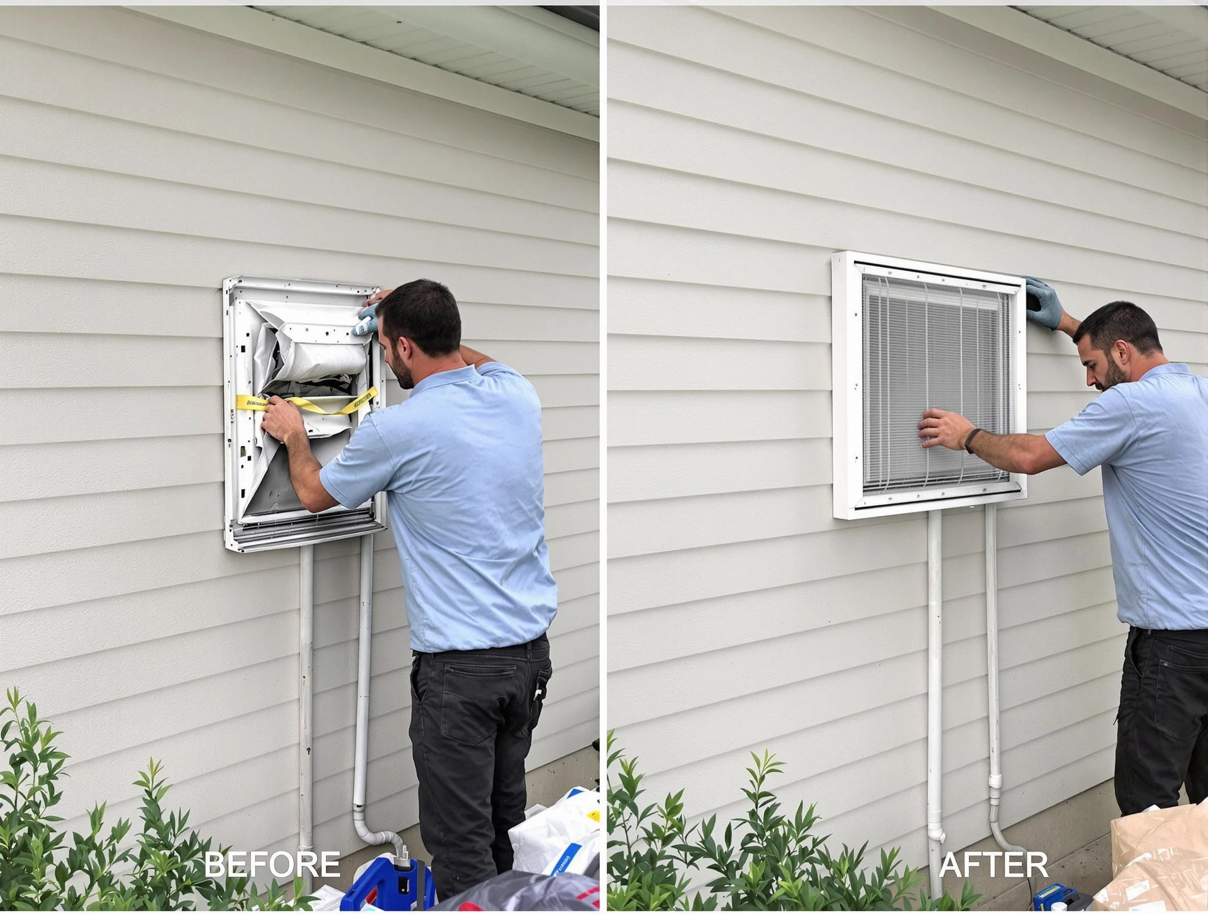 Forest Hills Dryer Vent Cleaning technician installing high-quality dryer vent cover at a residential property in Forest Hills